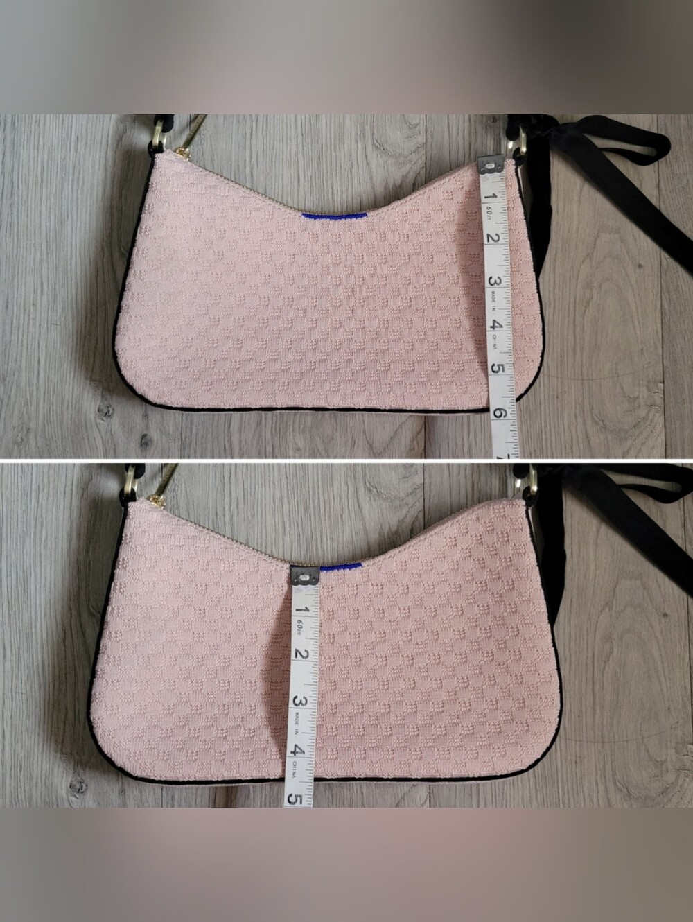 Rothy's The Mini Shoulder Bag in Ballerina Bow Pink & Black Velvet, 13.5" x 10" - Picture 5 of 16